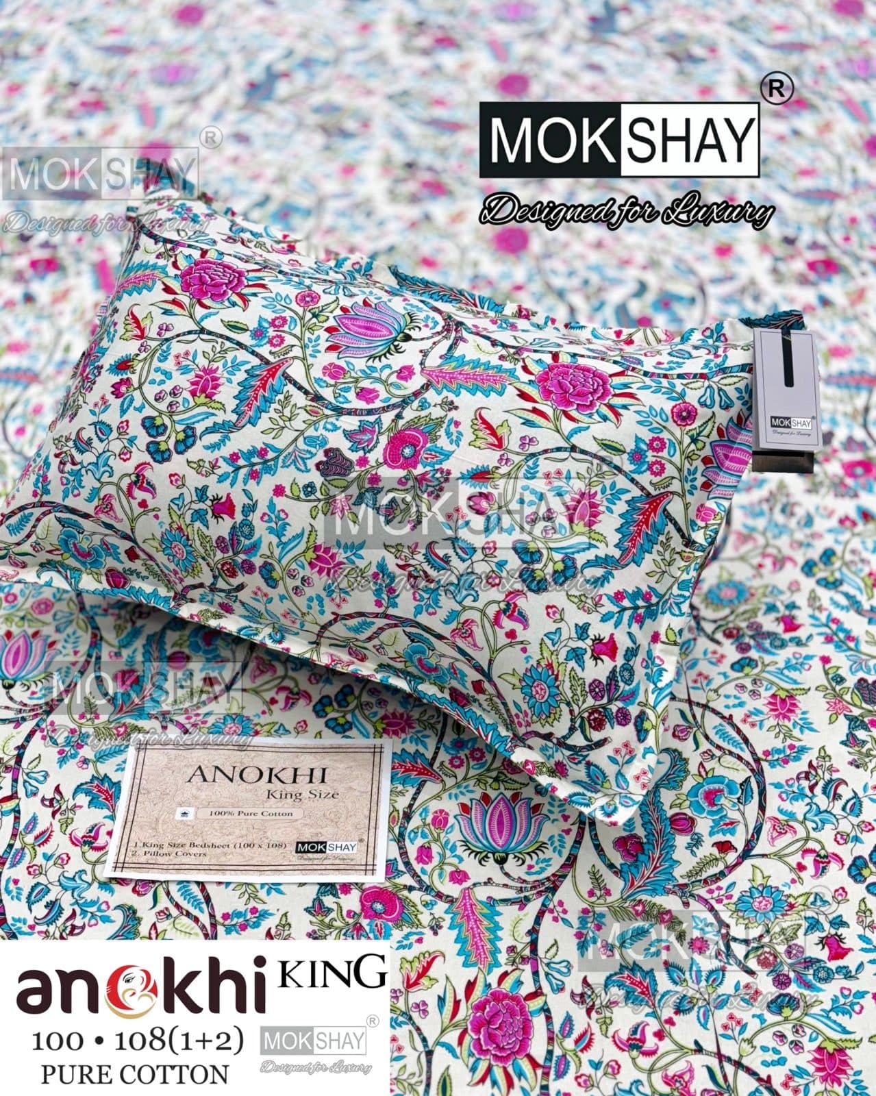 MOKSHAY ANOKHI King Size Pure Cotton Floral Bedsheet Set