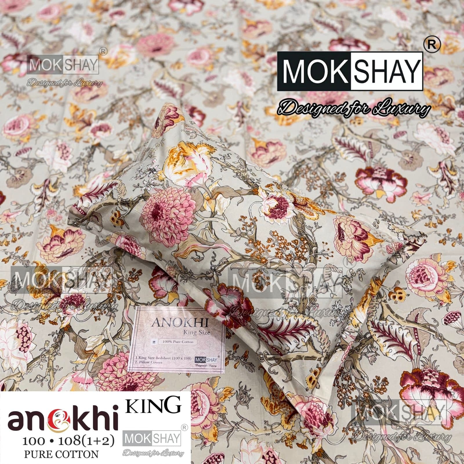 MOKSHAY ANOKHI King Size 100% Pure Cotton Bedsheet Set
