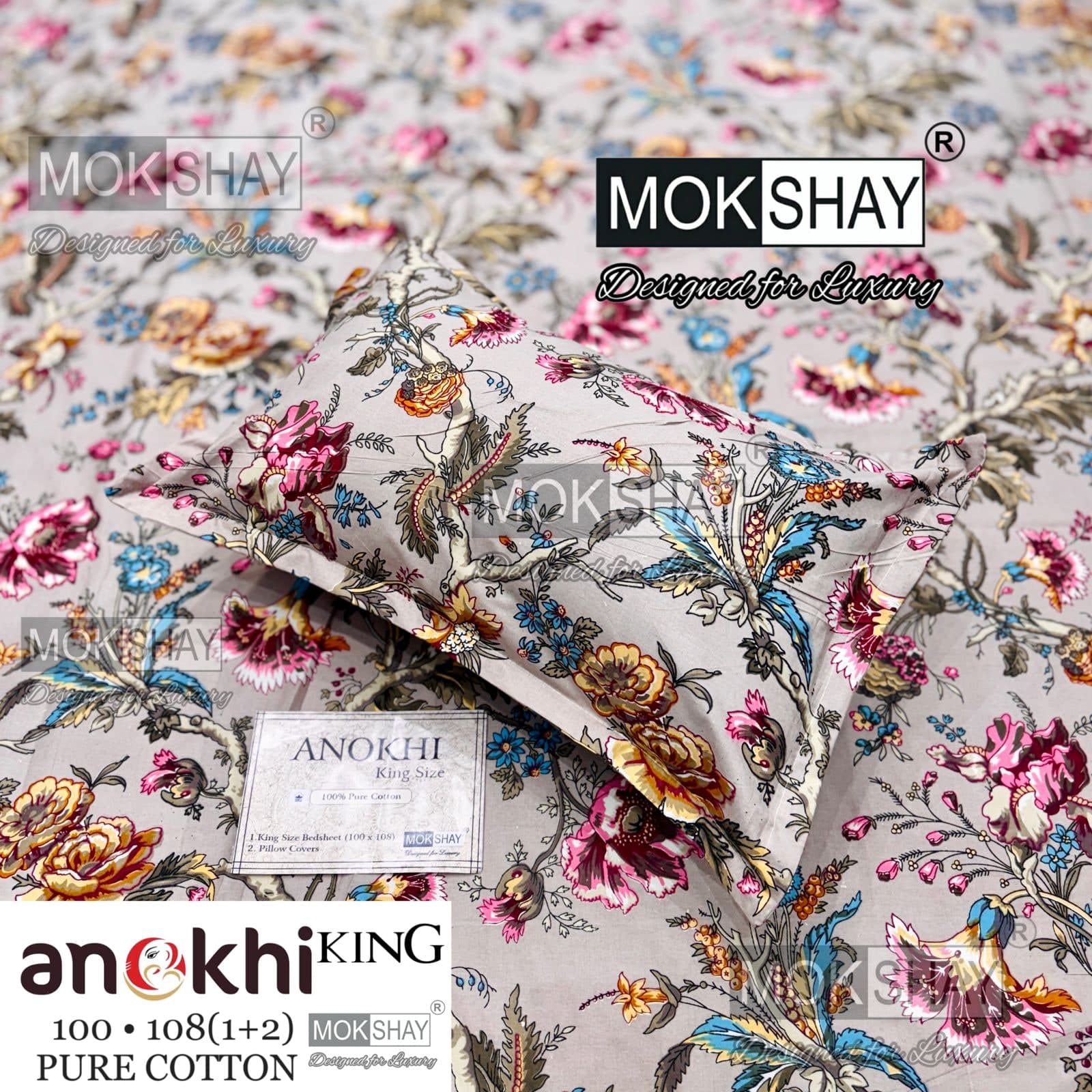 MOKSHAY ANOKHI King Size 100% Pure Cotton Bedsheet Set
