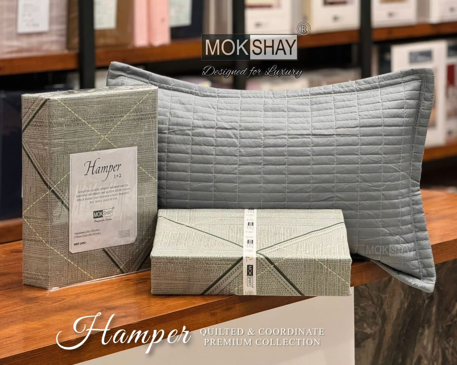 Mokshay Grey Geometric Printed Bedsheet Set with Solid Quilted Pillow Covers (Hamper 1+2 Collection)