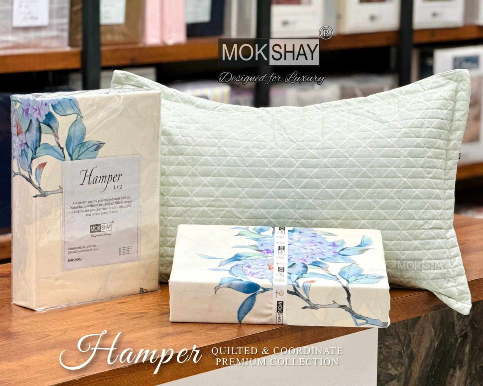 Mokshay Lavender & Blue Floral Bedsheet Set with Mint Green Quilted Pillow Covers (Hamper 1+2 Collection)