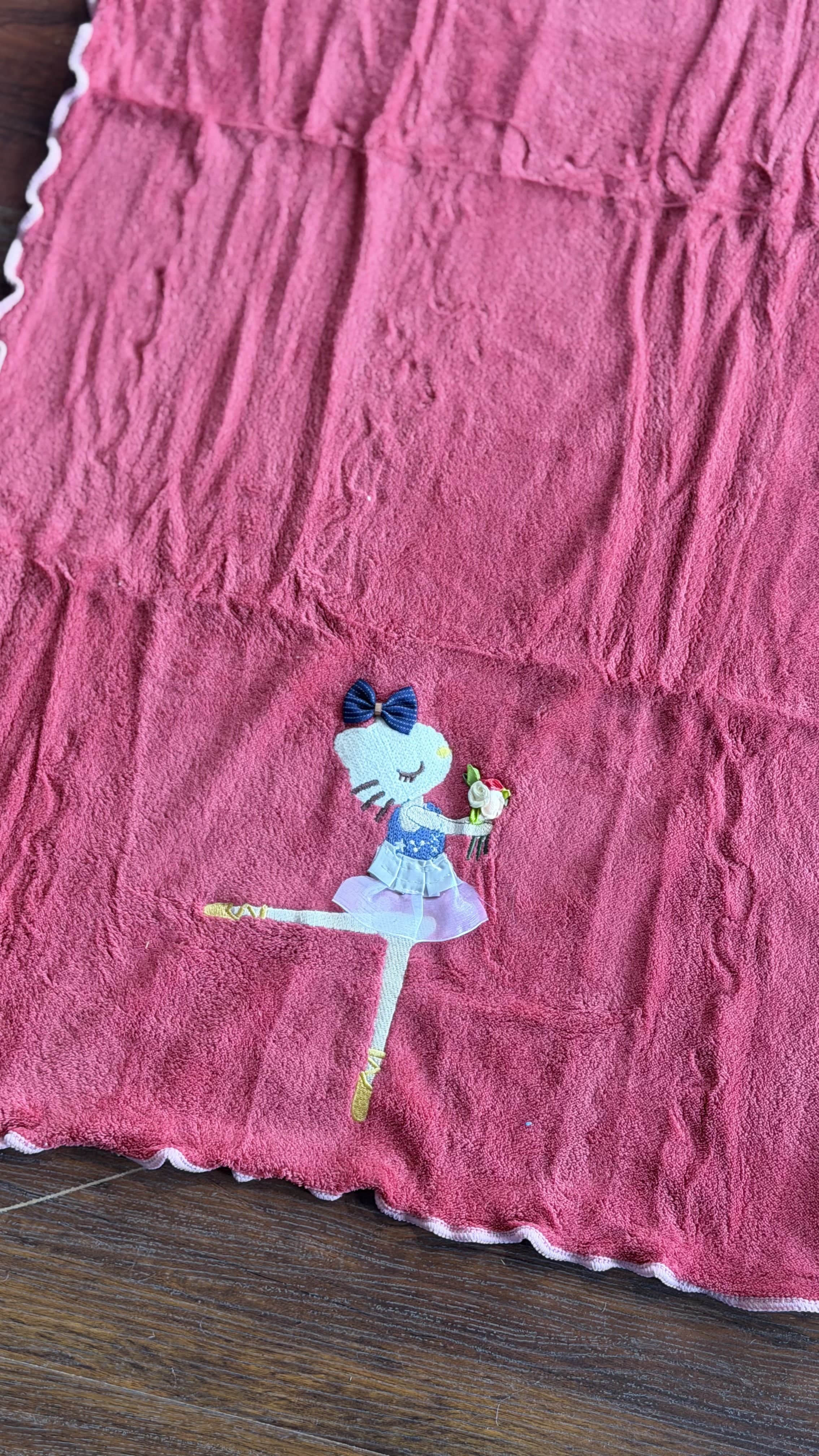 Kids Soft Cotton Towel – Pink Ballerina Girl Embroidery