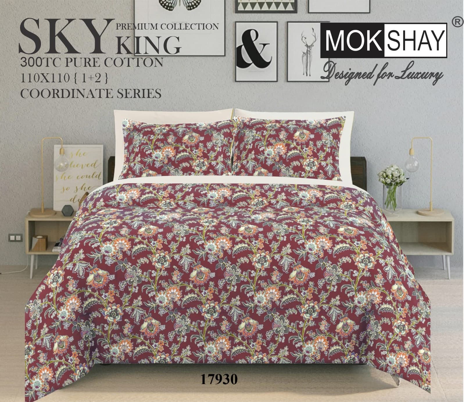 Sky King Premium 300TC Pure Cotton King Size Bedsheet Set