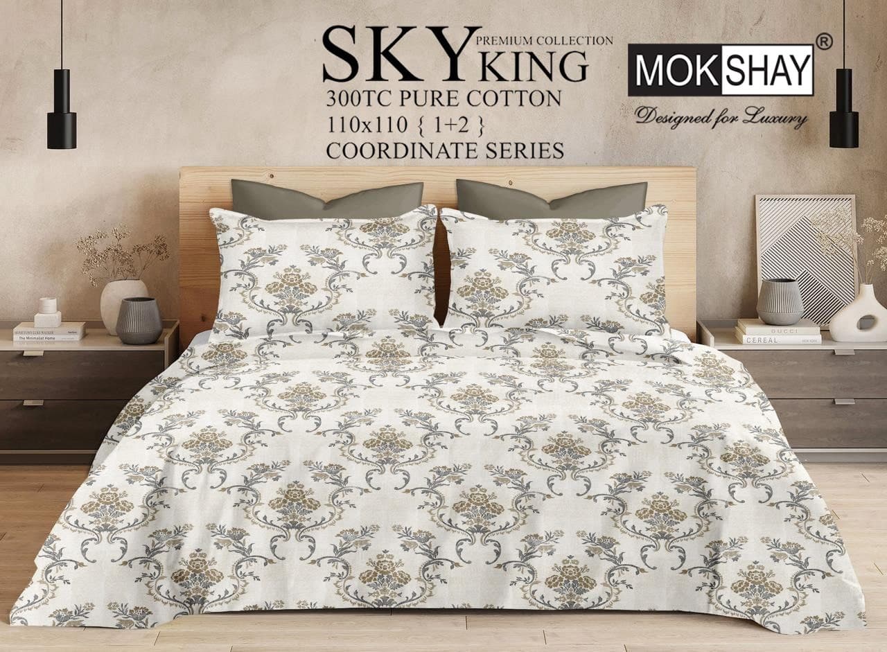 Sky King Premium 300TC Pure Cotton King Size Bedsheet Set