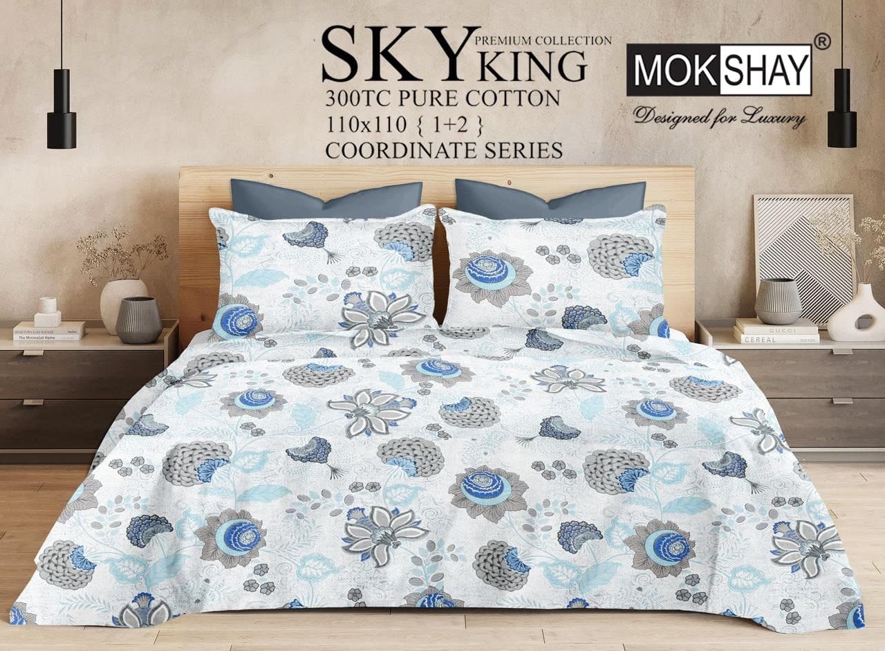 Sky King Premium 300TC Pure Cotton King Size Bedsheet Set