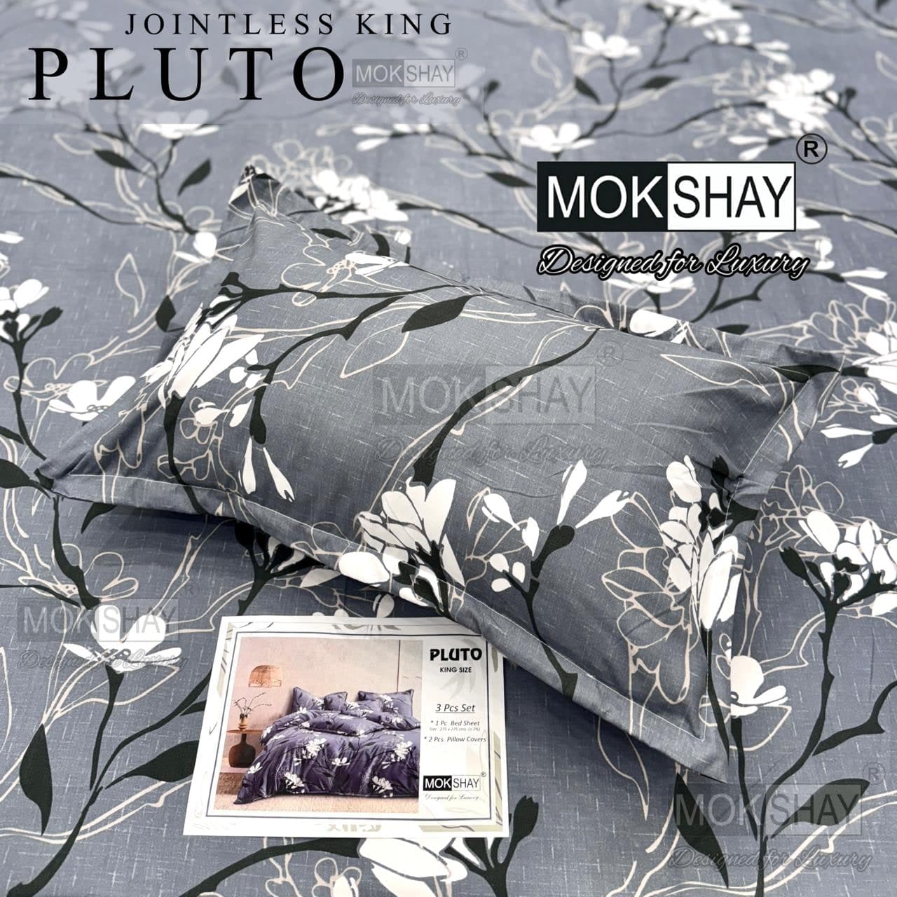 Pluto King Size Bedsheet Set – 3 Pcs | MOKSHAY
