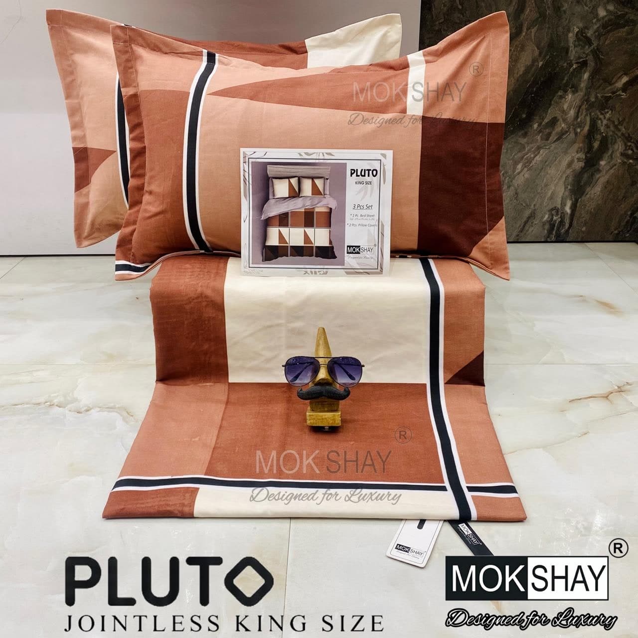 Pluto King Size Bedsheet Set – 3 Pcs | MOKSHAY