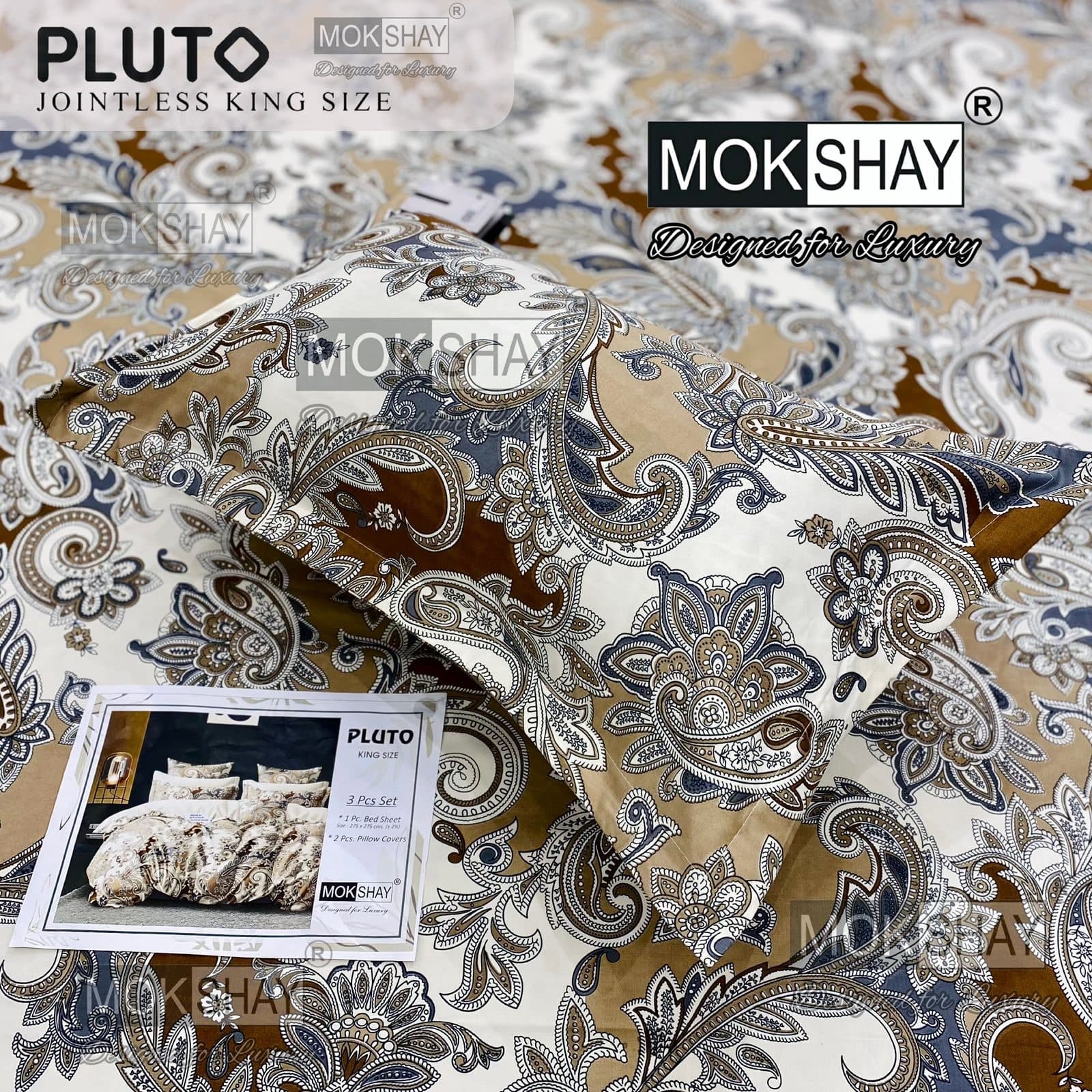 Pluto King Size Bedsheet Set – 3 Pcs | MOKSHAY