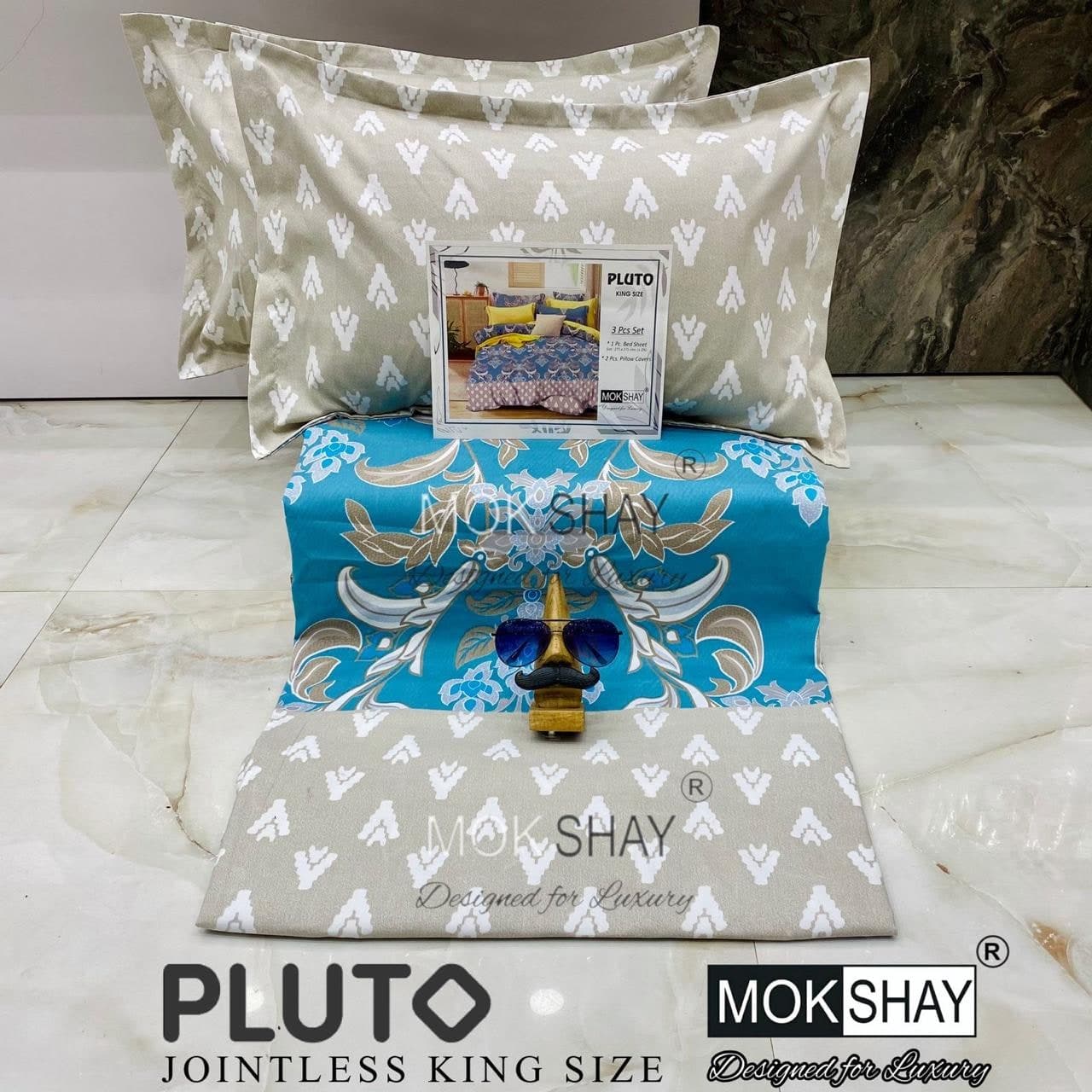 Pluto King Size Bedsheet Set – 3 Pcs | MOKSHAY