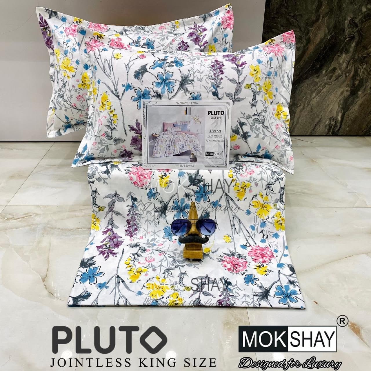 Pluto King Size Bedsheet Set – 3 Pcs | MOKSHAY